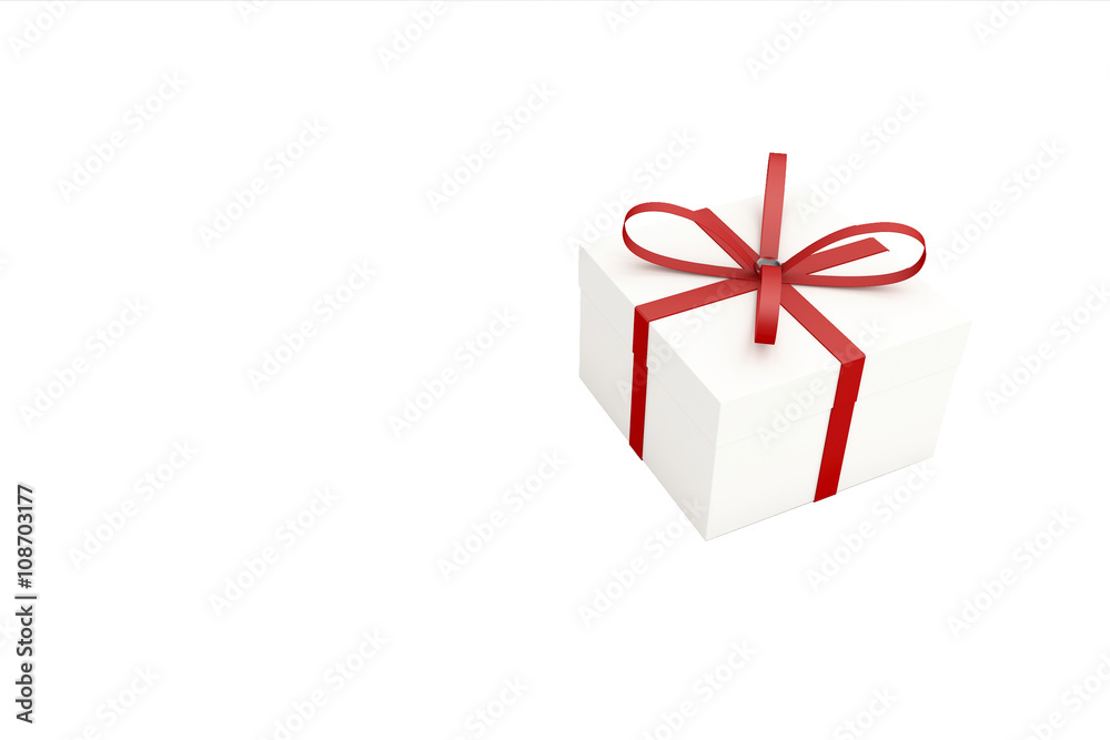 Fototapeta premium white present box with red ribbon