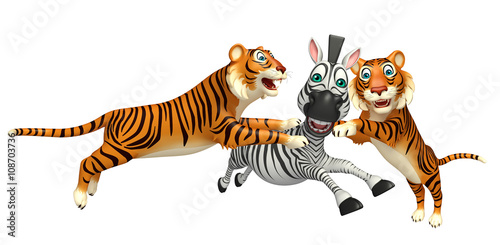Fototapeta Naklejka Na Ścianę i Meble -  Tiger hunting Zebra