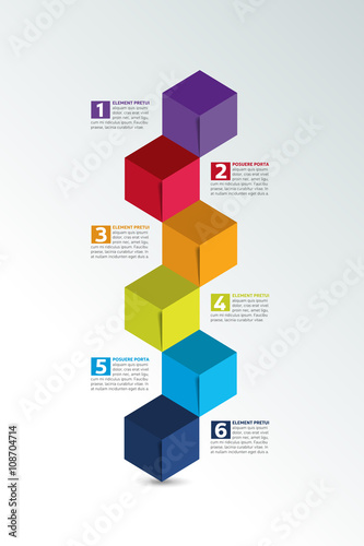 Cube infographics timeline, options banner, template, scheme, chart, text layout. Five step design. Vector illustration.