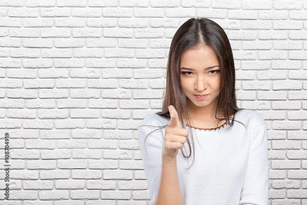 Young beautiful happy caucasian woman pointing on you Young beautiful happy caucasian woman pointing on you
