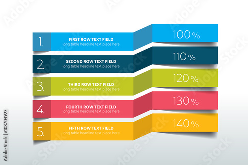 Table, schedule design template with 5 row. Vector banner.