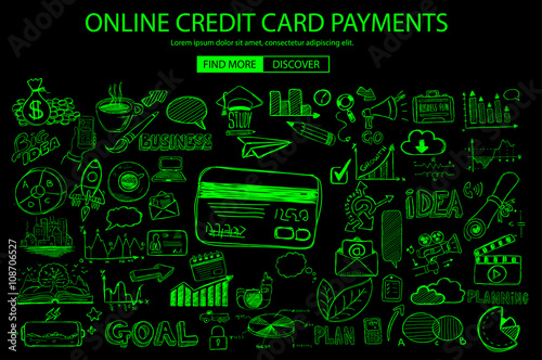 Online credit card payment concept with Doodle design style online purchases