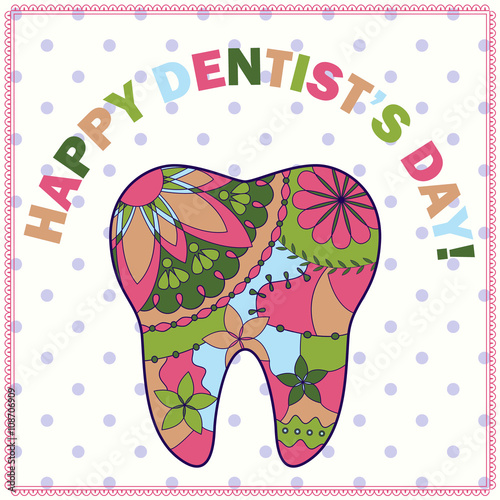 Happy dentist day card with tooth silhouette