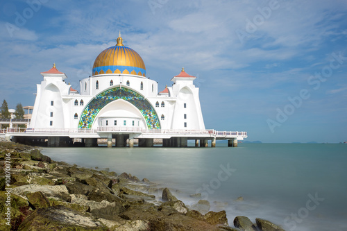 Malacca Straits Mosque with nice sky in Malaysia