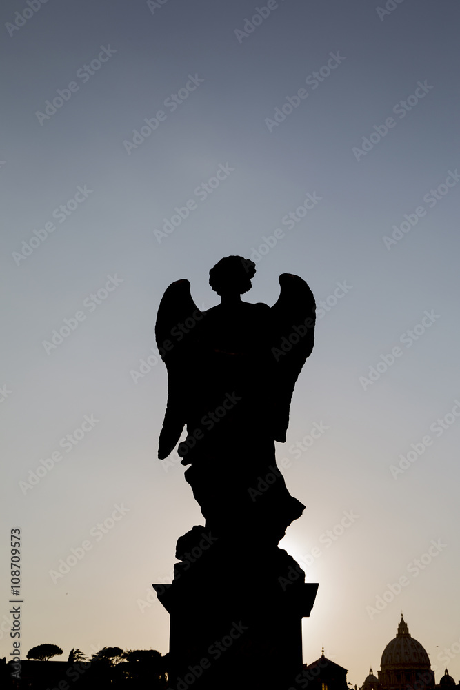 Silhouette of a statue in Ponte Sant'Angelo (Rome, Italy)