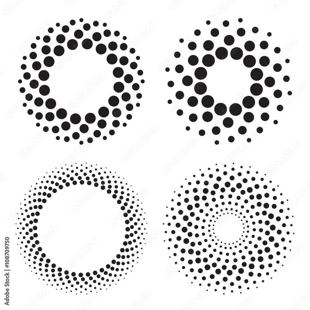 Halftone circles of dots. Design elements. Vector illustration