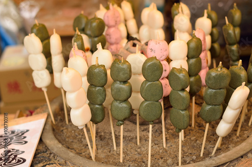 Japanese Street Food Dango (rice dumpling) sweet dish during traditional festival