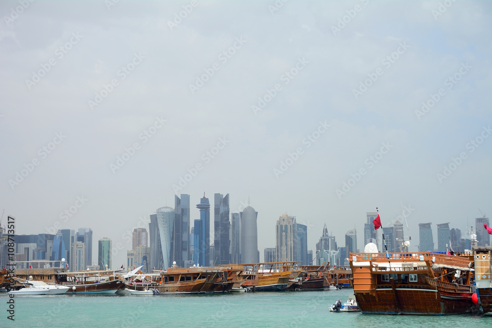 Dhows in front of New Doha, Doha, Qatar Dhows in front of New Doha, Doha, Qatar