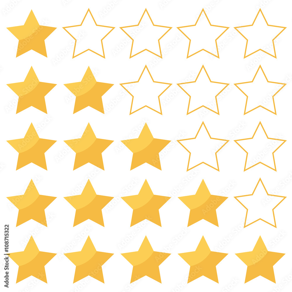 Stars rating isolated on white background. Five stars rating.