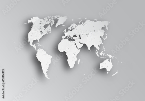 Very detailed political map of the world with paper cut effect. Map consists of separate objects - countries. Each country can be processed separately.