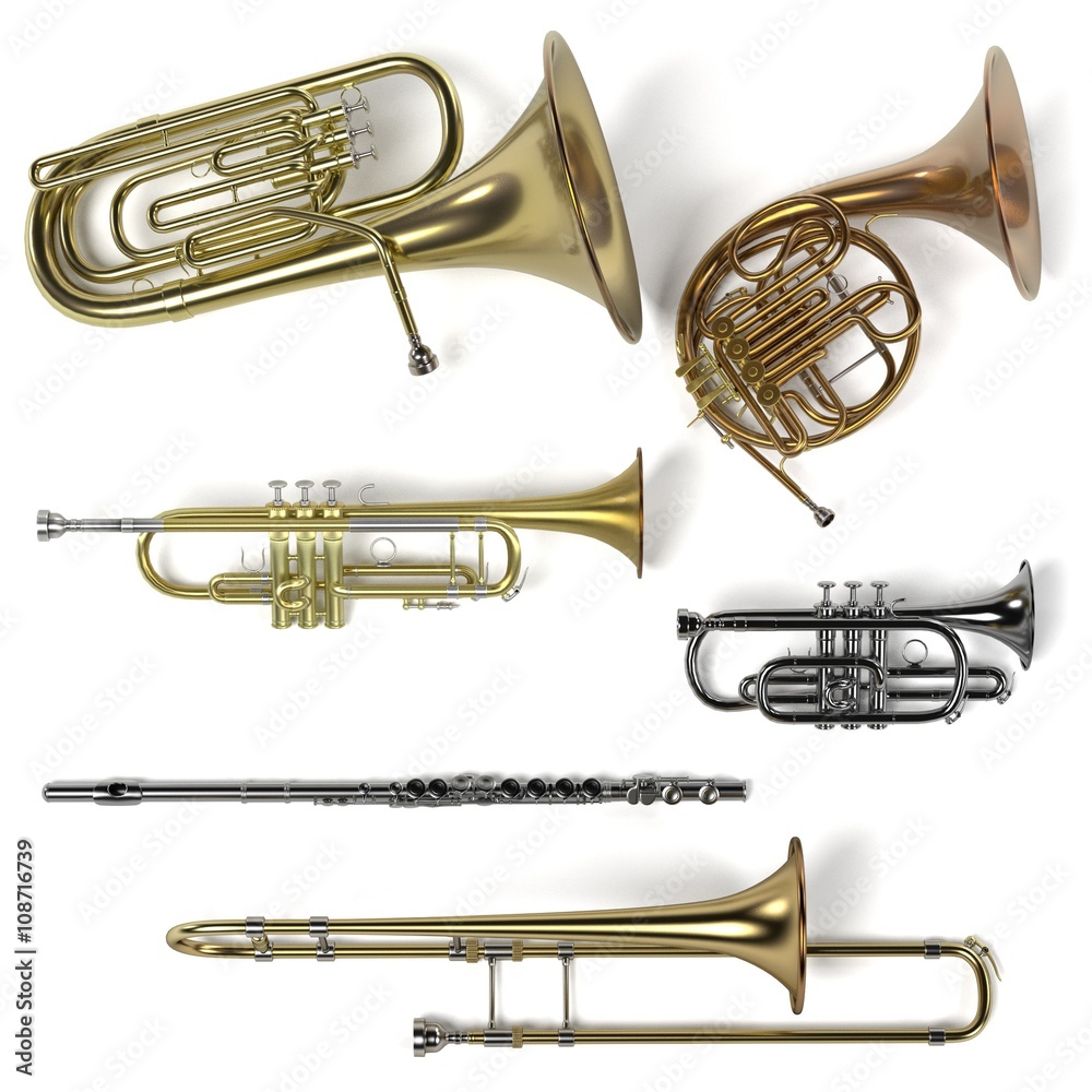 Obraz premium 3d rendering of brass musical instruments