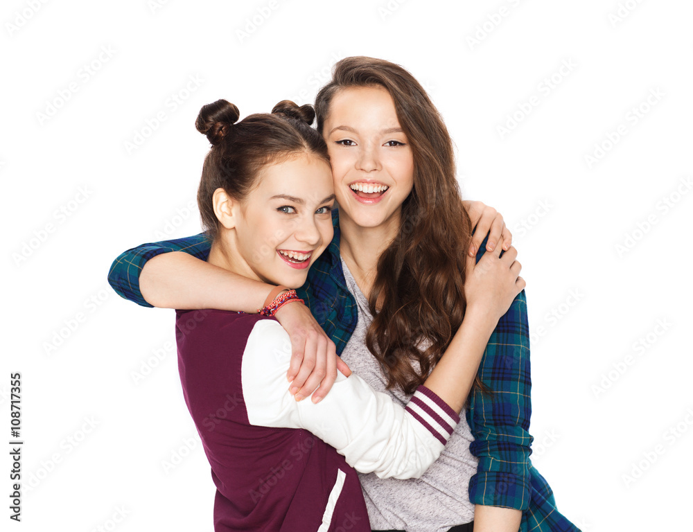 happy smiling pretty teenage girls hugging happy smiling pretty teenage girls hugging