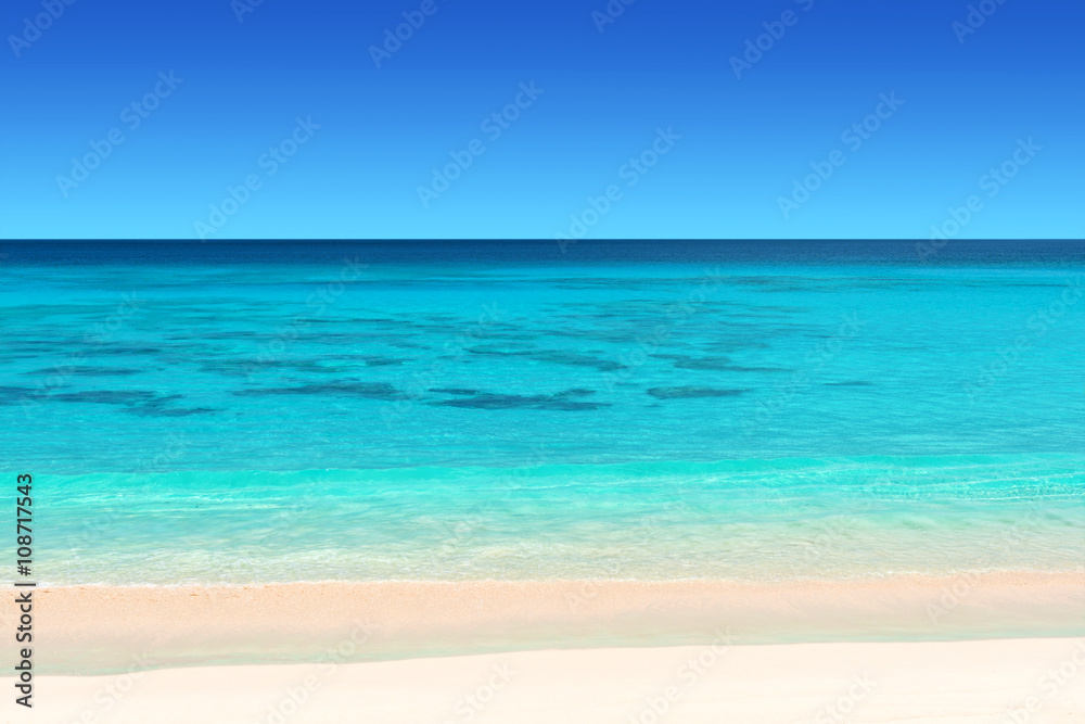 seychelles tropical beach with white sand turquoise water and blue  sky