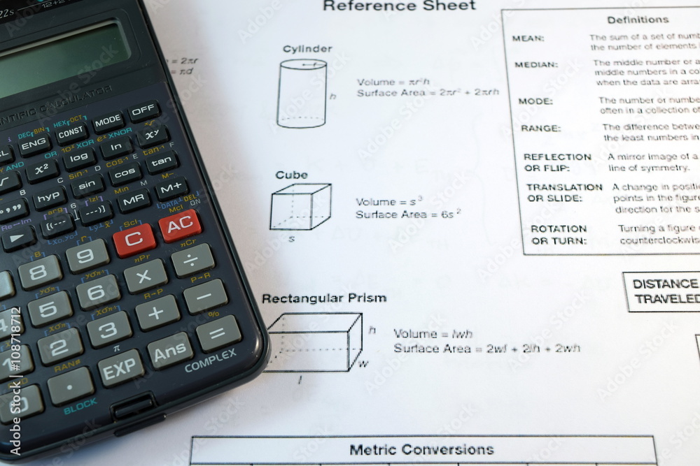 Eye Glasses, pen and pencil over the Formula with calculator Eye Glasses, pen and pencil over the Formula with calculator
