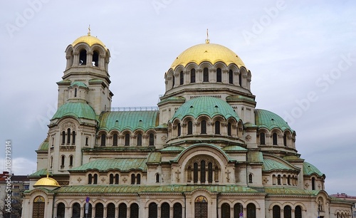 "Cathedral of Saint Alexander Nevsky" Street view of the Cathedral of Saint Alexander Nevsky in Sofia, Bulgaria