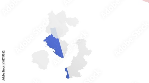 shapes of states flying in to create a full map of france with flag
