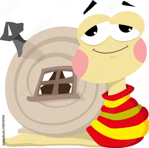 Smiling snail in a striped sweatshirt