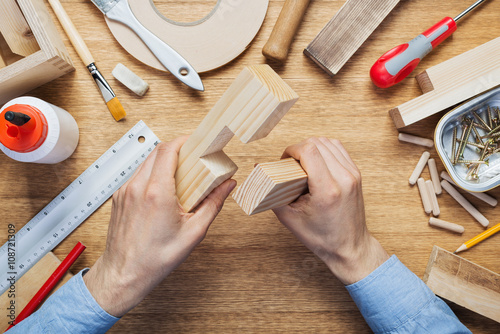 Fotografie Woodworking workshop table top