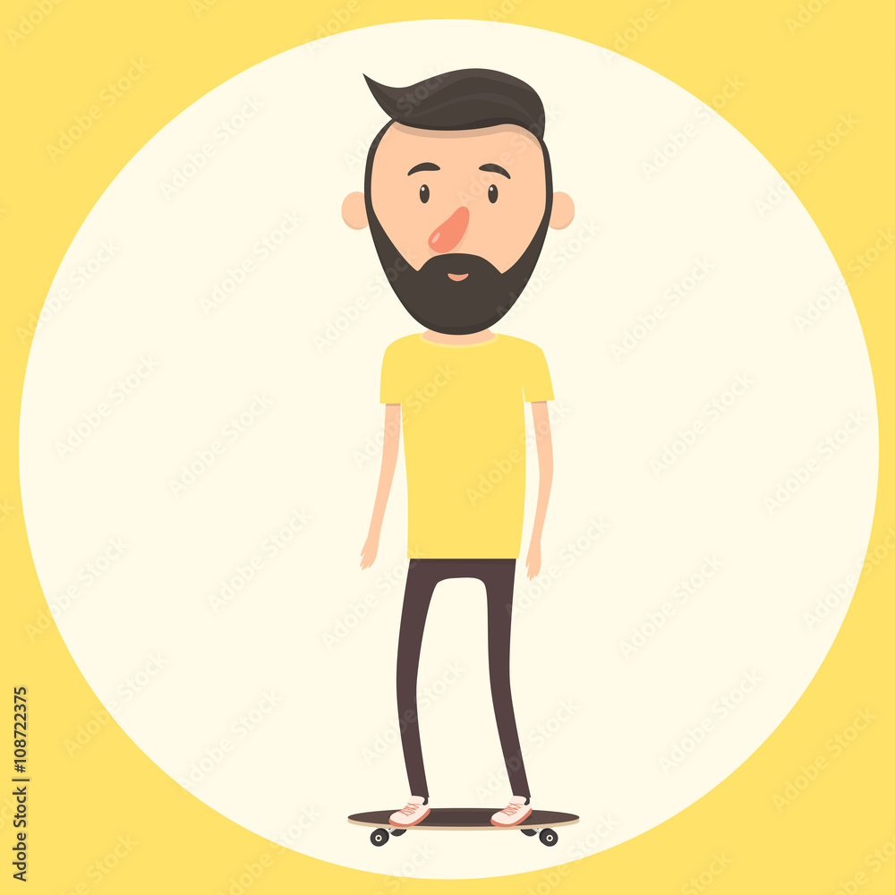 Hipster on longboard. Isolated vector illustration. Hipster on longboard. Isolated vector illustration.