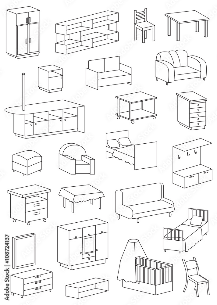 icons furniture line on a white background icons furniture line on a white background