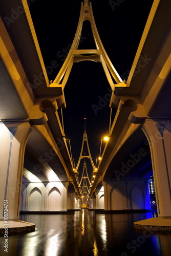 Garhoud Bridge from base at night with long exposure