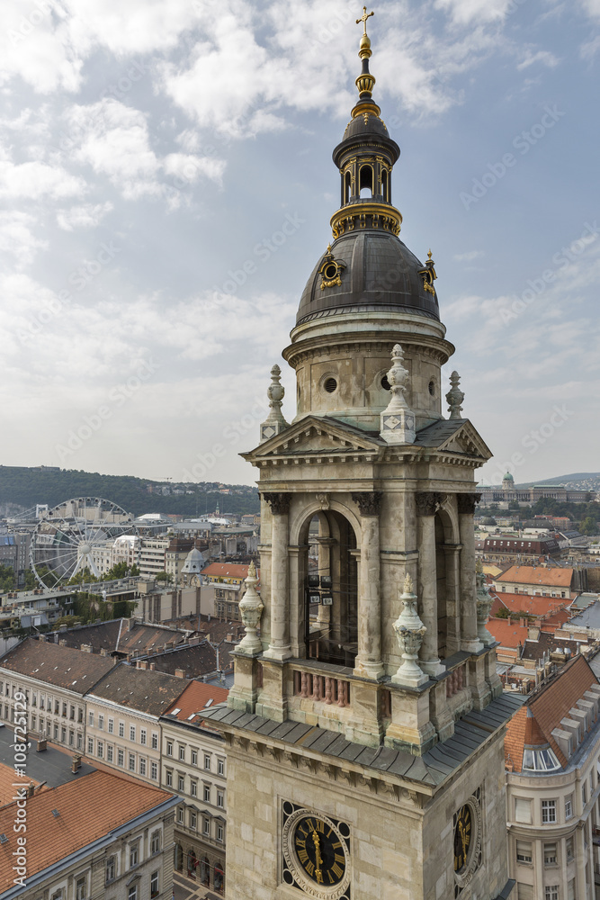 Budapest cityscape and Basilica of Saint Stephen bell tower
