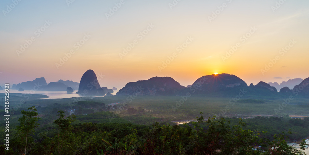 Sunrise at at Toh Li view point ,Phangnga Thailand