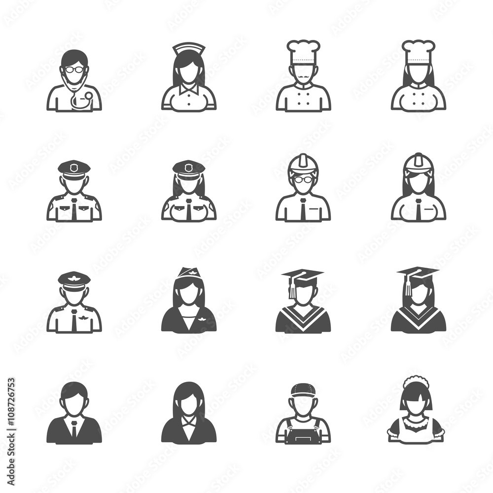 People and Occupation Icons with White Background People and Occupation Icons with White Background