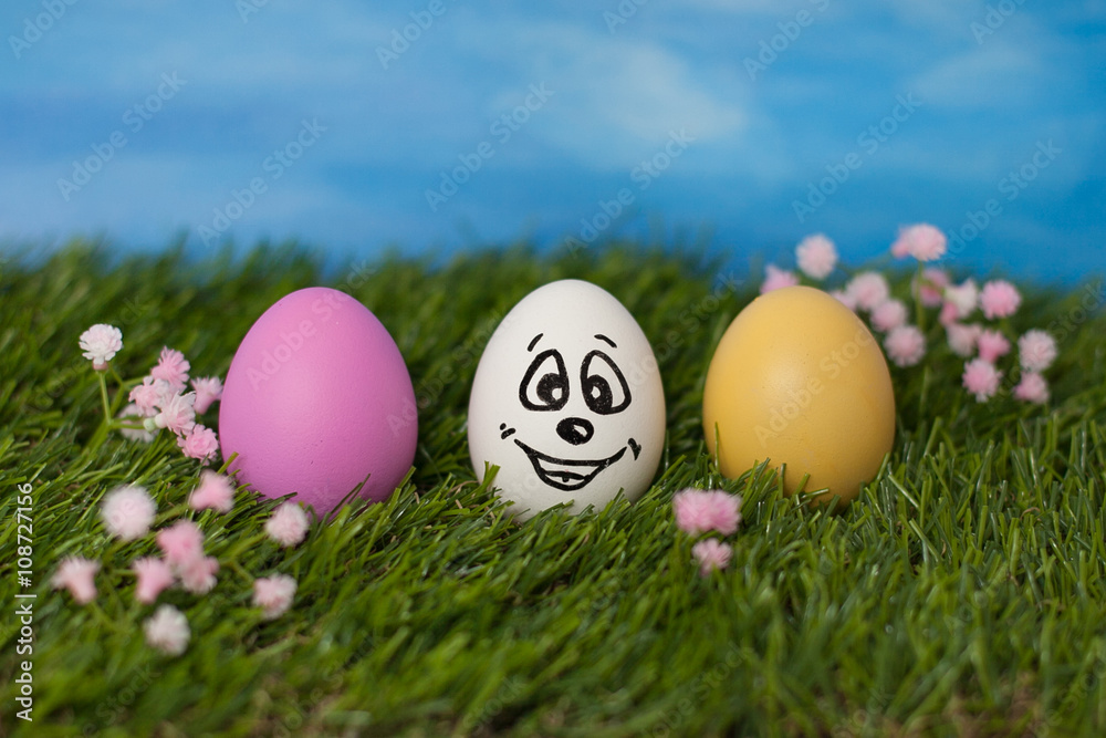 Funny easter egg on grass