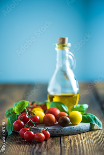 Fresh tomatoes, basil and olive oil