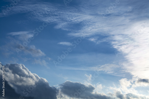 Blue sky with curly clouds