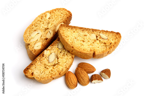 Italian cantuccini cookie with almond filling. Isolated on white background.