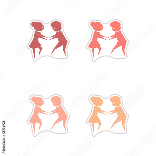 Set of paper stickers on white background pair of dancers