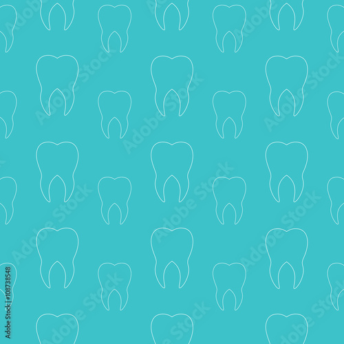 White teeth on a blue background. Vector dental seamless pattern.
