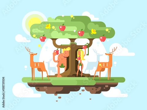 Adam and Eve near a tree