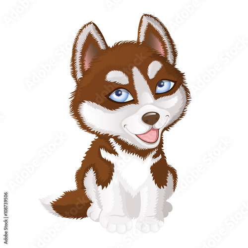 Cartoon illustration of smiling Alaskan Malamute dog