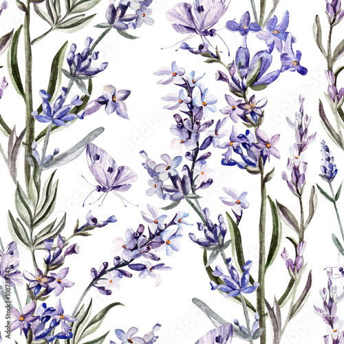 Fototapeta Naklejka Na Ścianę i Meble -  Watercolor pattern with lavender flowers