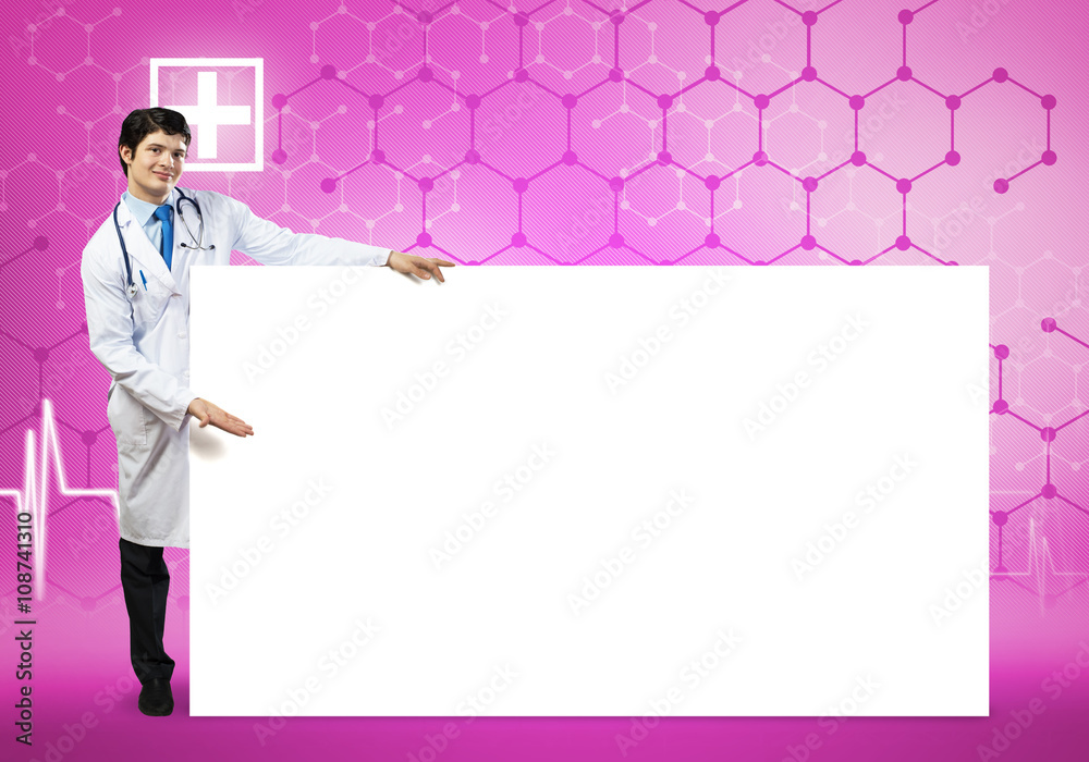 Doctor with banner Doctor with banner