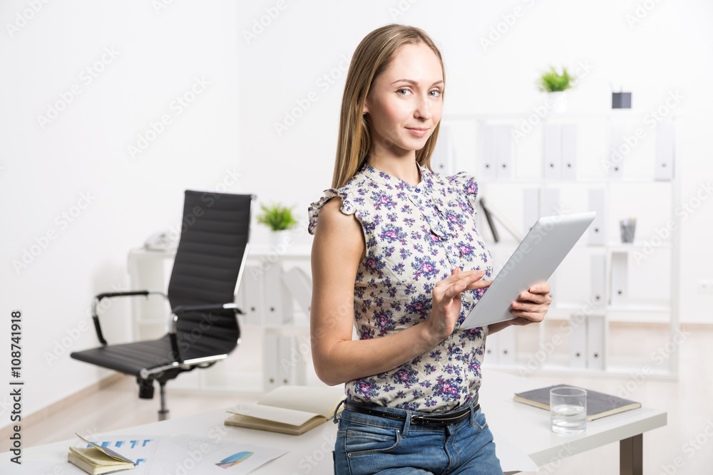 Female with tablet Female with tablet