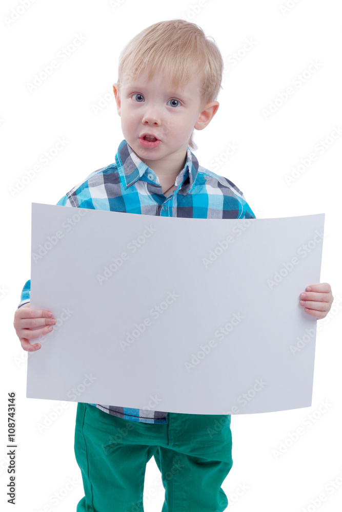 Cute little boy with blank poste Cute little boy with blank poste