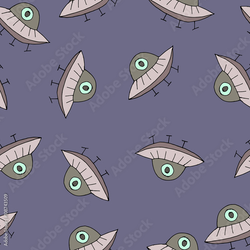 Vector seamless pattern with space saucers