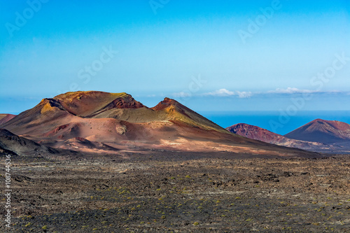 Amazing volcanic landscape of Lanzarote island, Timanfaya national park, Spain 