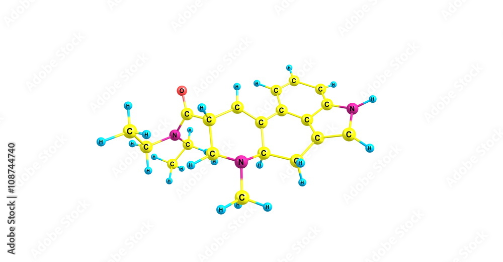 3D illustration of Acetorphine molecular structure isolated on white