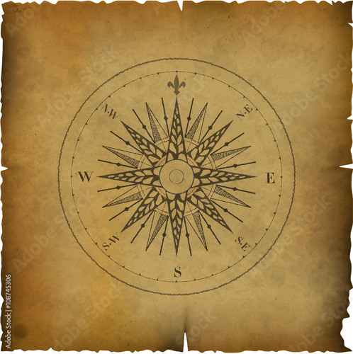 old yellowed paper with image of windrose