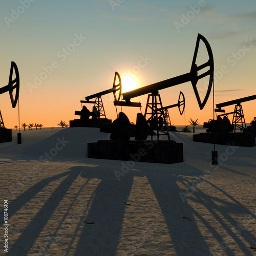 oil pumps in the desert  3D illustration