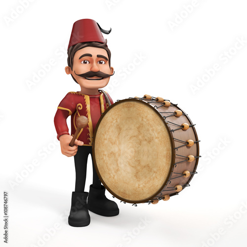 3D Traditional Ramadan Drummer playing drum- isolated
