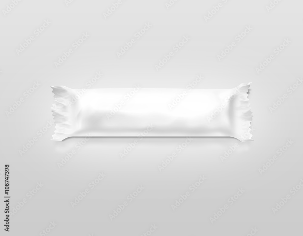 Blank white candy bar plastic wrap mockup isolated. Blank white candy bar plastic wrap mockup isolated.