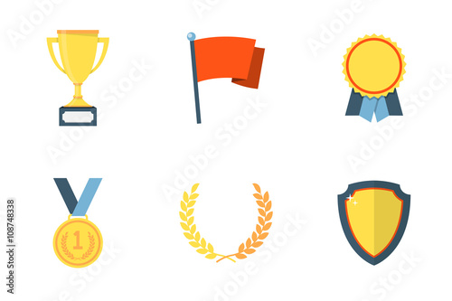 Trophy and awards flat icons