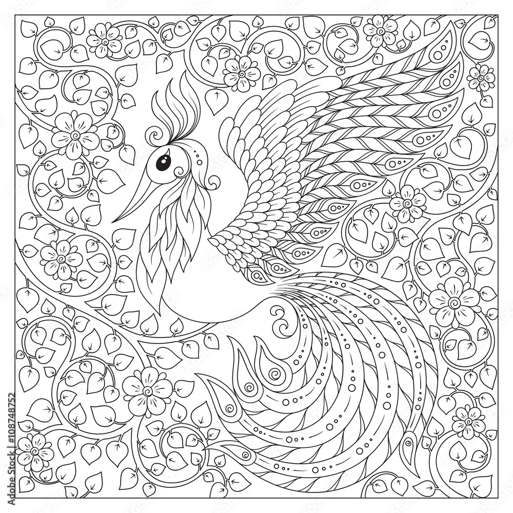 Fototapeta premium Peacock. Adult antistress coloring page.