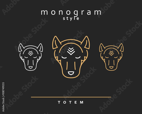 Monogram wolf. Wolf Totem . A set of monogrammed wolves. 